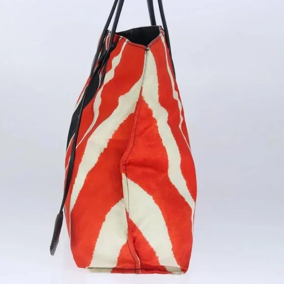 FENDI Tote Bag Nylon Red Silver Auth bs20291